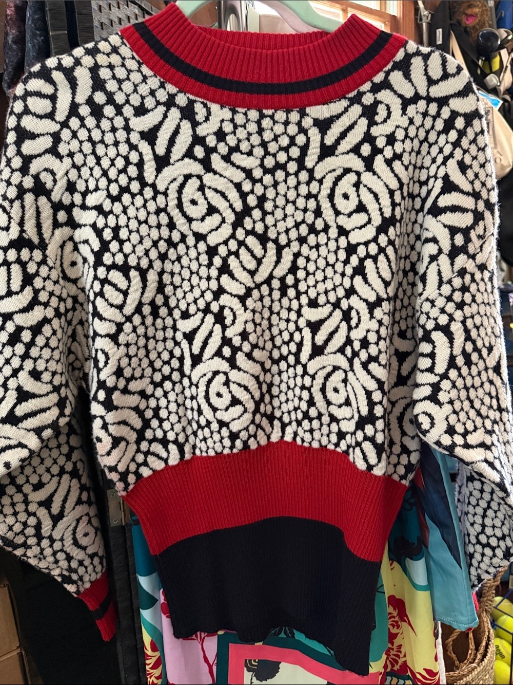 Vintage Floral Meister Crewneck Sweater with Red Trim